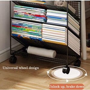 Bookshelf Book Cart, 6-Tier Metal Shelf Rolling Library Cart w/Lockable Wheels Modern Stylish Bookcase Utility Trolley Book Truck for Magazines Files Album Recipe ( Color : White , Size : 42*17*65cm )