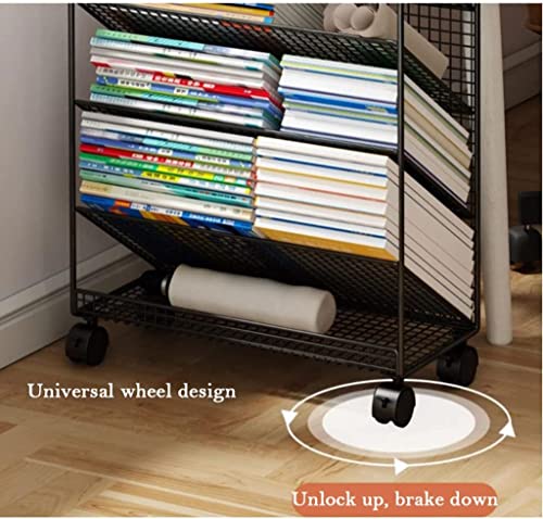 Bookshelf Book Cart, 6-Tier Metal Shelf Rolling Library Cart w/Lockable Wheels Modern Stylish Bookcase Utility Trolley Book Truck for Magazines Files Album Recipe ( Color : White , Size : 42*17*65cm )