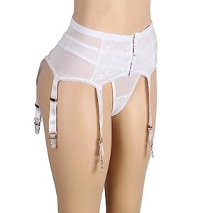 Love Salve Sexy Women Lingerie Garter Belt Set – 2 Piece Lace Stretch Adjustable Waist Suspender and Thong Underwear (White, 3X-Large-4X-Large)