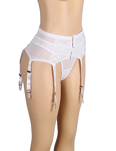 Love Salve Sexy Women Lingerie Garter Belt Set – 2 Piece Lace Stretch Adjustable Waist Suspender and Thong Underwear (White, 3X-Large-4X-Large)