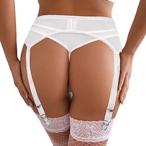 Love Salve Sexy Women Lingerie Garter Belt Set – 2 Piece Lace Stretch Adjustable Waist Suspender and Thong Underwear (White, 3X-Large-4X-Large)