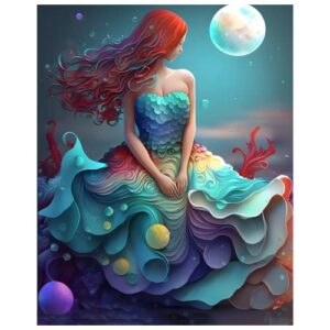 pangoo art cartoon character beautiful mermaid paint by number for kids,easy acrylic paint by number for kids on canvas,oil painting paint by number kits gift for kids and adults 16"x20"