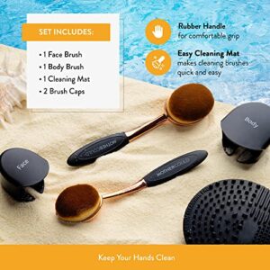 Mothercould Sunscreen Brush Set - Easy to Use Sunblock Applicator for Kids, Babies, Families, Adults, Parents, Child-Safe for Face and Body, Travel Size and Portable with Protective Caps and Cleaning Mat (2 Pack)