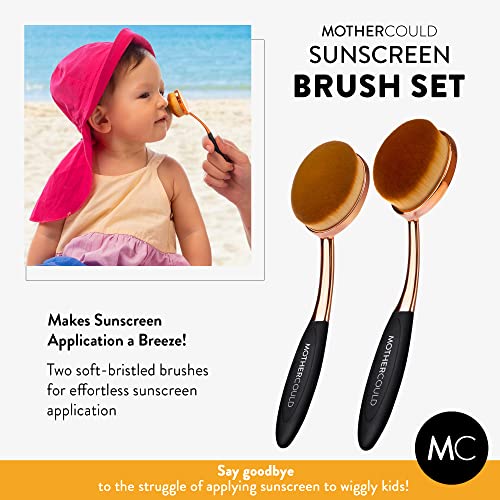 Mothercould Sunscreen Brush Set - Easy to Use Sunblock Applicator for Kids, Babies, Families, Adults, Parents, Child-Safe for Face and Body, Travel Size and Portable with Protective Caps and Cleaning Mat (2 Pack)