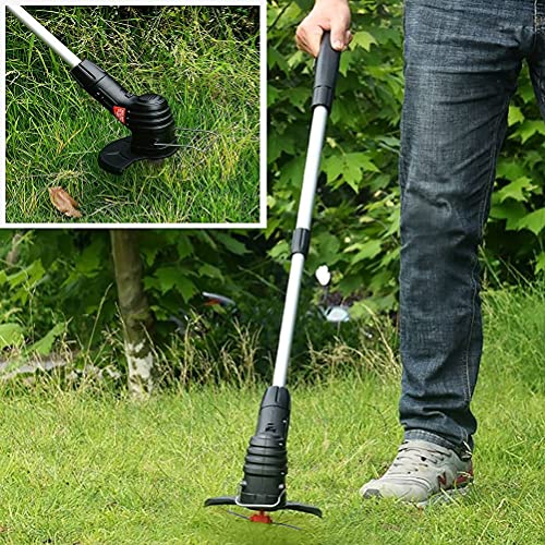 Strimmer Cordless, Electric Cordless Grass Trimmer Rechargeable Weed Strimmer Cutter Tool with Blades, Lightweight Garden Electric Strimmer with Adjustable Telescopic Long Handle (US Plug)