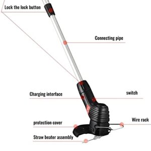 Strimmer Cordless, Electric Cordless Grass Trimmer Rechargeable Weed Strimmer Cutter Tool with Blades, Lightweight Garden Electric Strimmer with Adjustable Telescopic Long Handle (US Plug)