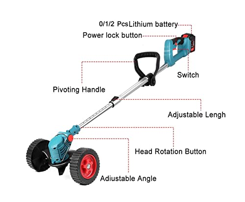 Cordless Lawn Mower Electric Grass Trimmer 21V 900W Cordless Lawn Mower Length Adjustable Cutter Household Garden Tools (Color : E Bilateral Wheel, Size : Small)