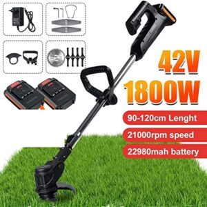 Cordless Lawn Mower 1800W Electric Lawn Mower 42V Cordless Grass Hedge Trimmer Adjustable Handheld Mowing Machine Garden Power Tool with Battery (Color : 1 Battery, Size : Small)