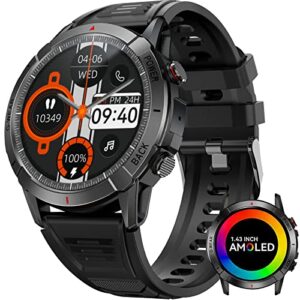 military smart watch for men 1.43" amoled always-on display rugged smart watch with call fitness tracker watch with heart rate sleep monitor outdoor tactical pedometer smartwatch for iphone android