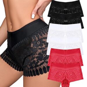 cinvik big womens high waist underwear foral lace no trace mid-high waisted mesh sexy plus size with lacy trim panties satin control top 1xl