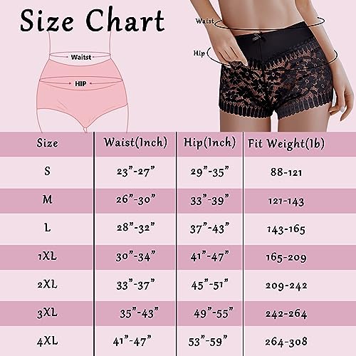 Cinvik Big Womens High Waist Underwear Foral Lace No Trace Mid-high Waisted Mesh Sexy Plus Size with Lacy Trim Panties Satin Control Top 1XL