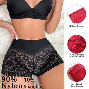 Cinvik Big Womens High Waist Underwear Foral Lace No Trace Mid-high Waisted Mesh Sexy Plus Size with Lacy Trim Panties Satin Control Top 1XL