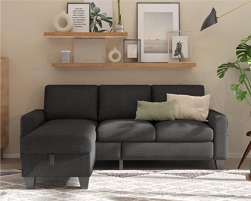 Sunrise Coast Sectional L Shaped Sofas & Couches with Ottoman Modular Convertible 3 Seat Sofas for Living Room Small Apartment, Couches with Storage Space, Dark Gray