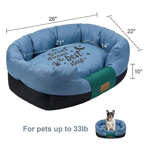 COZY KISS Oxford Teflon Dog Bed Water Resistant Scrubable 26" L x 22" W Luxury Pet Cat Crate Mat Non Stick Hair Washable Anti Slip Orthopedic Couch Outdoor for Small Medium Dogs Denim Blue