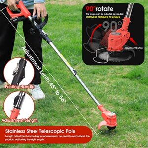 Weed Eater Electric Weed Wacker Battery Powered Lightweight 3 in 1 Small Push Lawn Mower Stringless Trimmer 3 Lawn Tools with Lightweight Wheeled for Home Garden Yard Mowing (Red)