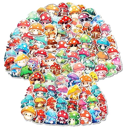 100 PCS Cute Stickers Pack,Cartoon Mushroom Stickers for Kids Boys Girls,Waterproof Aesthetic Stickers for Water Bottle Laptop Scrapbook Notebook Skateboard