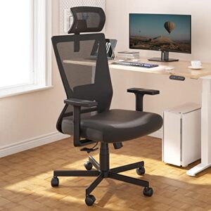 dripex ergonomic office chair, high back desk chair, computer mesh chair with lumbar support, adjustable headrest & 2d armrest, 90°-135°tilt function, 360° swivel home office task chair, black