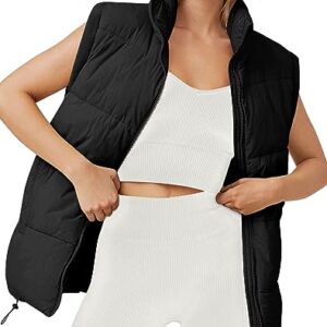 AUTOMET Puffer Vest Women Sleeveless Winter Zip Up Outerwear Warm Puffer Lightweight Stand-up Collar Down with Pocket Fall Outfits 2023