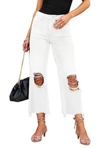 lolong white jeans for women ripped flare trendy high waisted casual distressed bell bottom pants