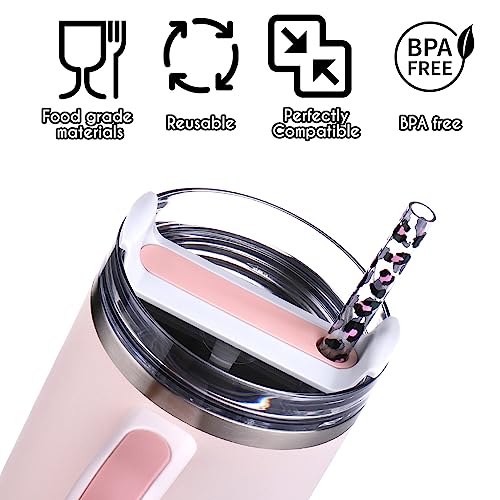 AIERSA 6 Pack Leopard Straw Replacement 40oz for Stanley,Plastic Reusable Straw for Stanley Tumbler,Long Straws with Cleaning Brush for Stanley Cup Accessories