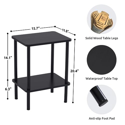 Apicizon 2 Tier End Table, Boho Side Table with Storage Shelf, Nightstand Bedside Table for Small Spaces, Bedroom, Living Room, Entryway, Farmhouse, Easy Assembly,Black