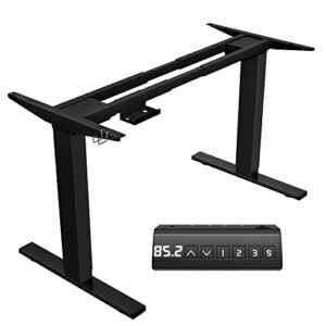 shahoo heavy duty dual motor height adjustable desk frame electric sit stand with 3 programmable memory for home office, black