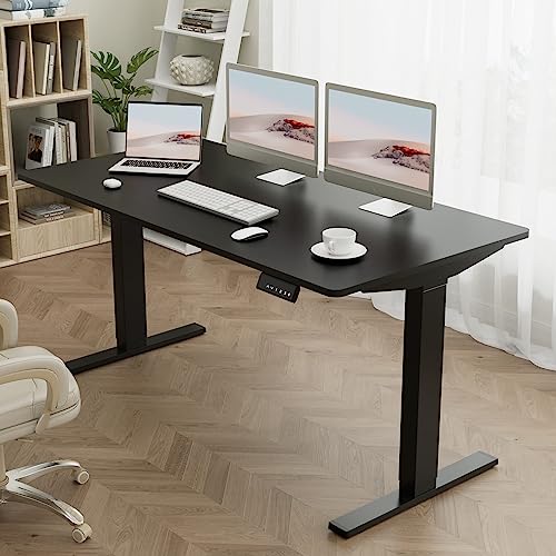 Shahoo Heavy Duty Dual Motor Height Adjustable Desk Frame Electric Sit Stand with 3 Programmable Memory for Home Office, Black