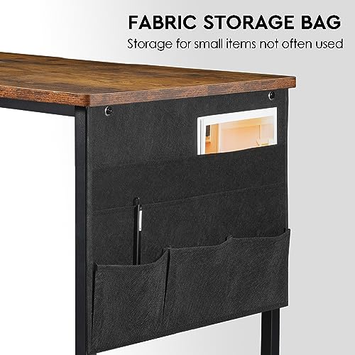 Maihail Computer Desk with Drawers, 47" Desk with 2 Drawers and Shelves, Office Desk with Storage, Desk with Storage Bag, Industrial Desk for Home Office with Metal Frame for PC Laptop, Rustic Brown