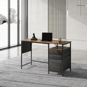 Maihail Computer Desk with Drawers, 47" Desk with 2 Drawers and Shelves, Office Desk with Storage, Desk with Storage Bag, Industrial Desk for Home Office with Metal Frame for PC Laptop, Rustic Brown