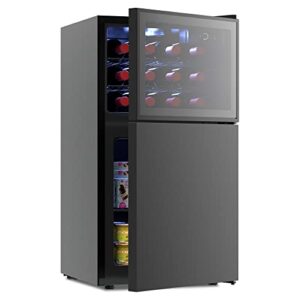 watoor double door beverage wine cooler with freezer,1.3 cu ft mini fridge and 1.3 cu ft freezer with reversible door,dual zone temperature control,perfect for home or office