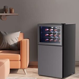 WATOOR Double Door Beverage Wine Cooler with Freezer,1.3 Cu Ft Mini Fridge and 1.3 Cu Ft Freezer with Reversible Door,Dual Zone Temperature Control,Perfect for Home or Office