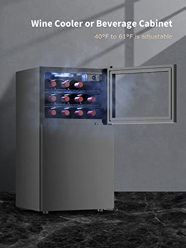 WATOOR Double Door Beverage Wine Cooler with Freezer,1.3 Cu Ft Mini Fridge and 1.3 Cu Ft Freezer with Reversible Door,Dual Zone Temperature Control,Perfect for Home or Office