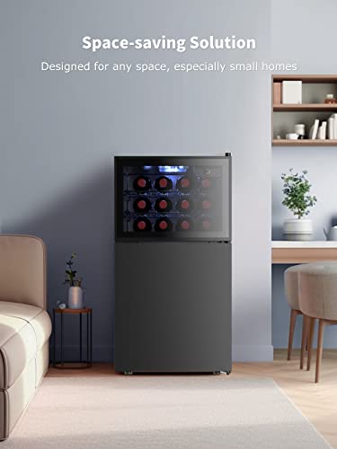 WATOOR Double Door Beverage Wine Cooler with Freezer,1.3 Cu Ft Mini Fridge and 1.3 Cu Ft Freezer with Reversible Door,Dual Zone Temperature Control,Perfect for Home or Office