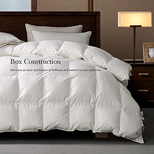 KRT Luxurious Goose Feathers Down Comforter Cal-King Size Solid White Lightweight Duvet Insert 100% Cotton Cover with 8 Corner Tabs Summer Cooling Blanket (White, California King Lightweight)