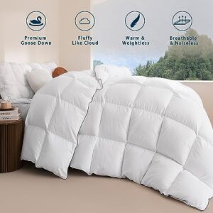 DOWNCOOL Goose Feather Down Comforter King Size - 750 Fill Power Duvet Insert - Ultra Soft Hotel Collection Comforter - All Season White King Down Comforter - King 106 x 90 Inch