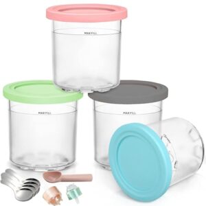 containers replacement for ninja creami pints and lids - 4 pack, extra sets,16oz cup compatible with nc301 nc300 nc299amz series ice cream maker, bpa free dishwasher safe leak proof