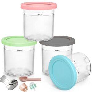 Containers Replacement for Ninja Creami Pints and Lids - 4 Pack, Extra Sets,16oz Cup Compatible with NC301 NC300 NC299AMZ Series Ice Cream Maker, BPA Free Dishwasher Safe Leak Proof