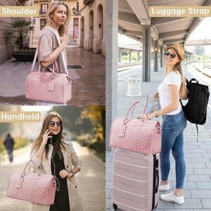 ETRONIK Weekender Bags for Women, Overnight Bag with Wet Pocket & Shoe Bag & Toiletry Bag, Carry on Travel Duffel Bags for Gym Hospital Gift Daily Use, 5 Pcs Set, Pink