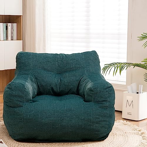 Recaceik Bean Bag Chairs, Soft Cotton Linen Bean Bag Chair with Filler, Fluffy Lazy Sofa, Comfy Cozy BeanBag Chair with Memory Foam for Small Spaces, Bedroom, Living Room, Dorm, Teal