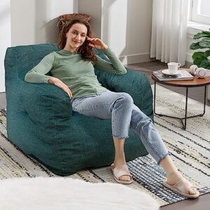 Recaceik Bean Bag Chairs, Soft Cotton Linen Bean Bag Chair with Filler, Fluffy Lazy Sofa, Comfy Cozy BeanBag Chair with Memory Foam for Small Spaces, Bedroom, Living Room, Dorm, Teal