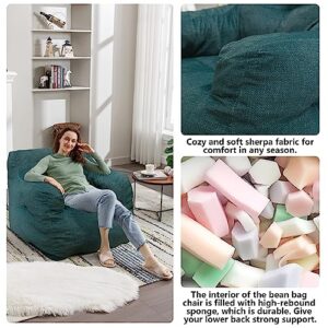 Recaceik Bean Bag Chairs, Soft Cotton Linen Bean Bag Chair with Filler, Fluffy Lazy Sofa, Comfy Cozy BeanBag Chair with Memory Foam for Small Spaces, Bedroom, Living Room, Dorm, Teal