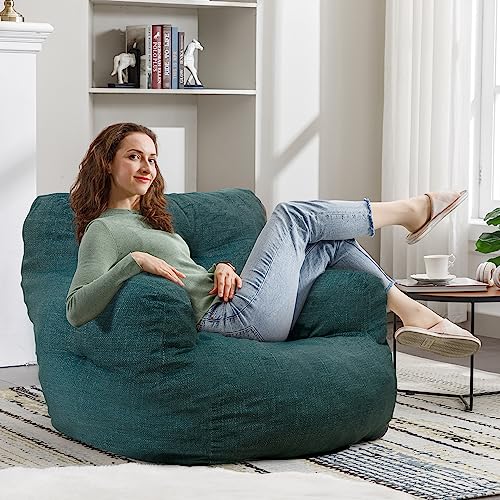 Recaceik Bean Bag Chairs, Soft Cotton Linen Bean Bag Chair with Filler, Fluffy Lazy Sofa, Comfy Cozy BeanBag Chair with Memory Foam for Small Spaces, Bedroom, Living Room, Dorm, Teal