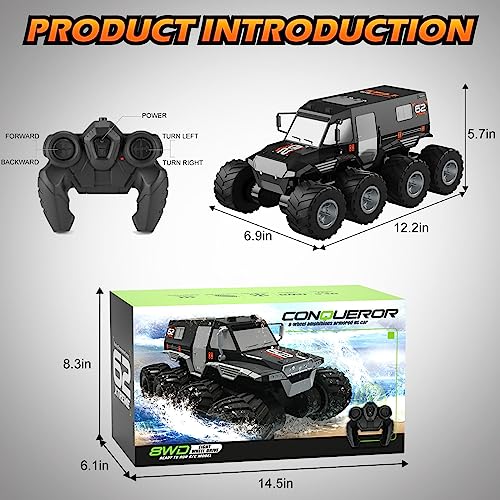 RANFLY RC Cars for Boys Age 8-12, 8WD Amphibious Remote Control Car with 2 Battery, 1:12 Offroad Waterproof RC Trucks, 2.4G All Terrain RC Drift Cars for Adults