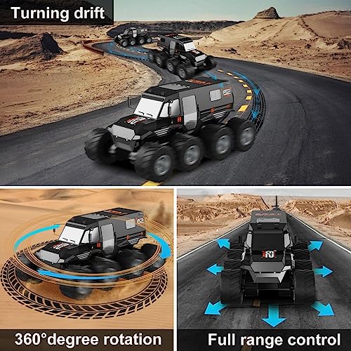 RANFLY RC Cars for Boys Age 8-12, 8WD Amphibious Remote Control Car with 2 Battery, 1:12 Offroad Waterproof RC Trucks, 2.4G All Terrain RC Drift Cars for Adults