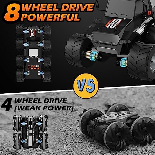 RANFLY RC Cars for Boys Age 8-12, 8WD Amphibious Remote Control Car with 2 Battery, 1:12 Offroad Waterproof RC Trucks, 2.4G All Terrain RC Drift Cars for Adults