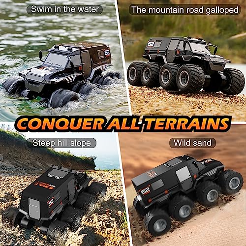 RANFLY RC Cars for Boys Age 8-12, 8WD Amphibious Remote Control Car with 2 Battery, 1:12 Offroad Waterproof RC Trucks, 2.4G All Terrain RC Drift Cars for Adults