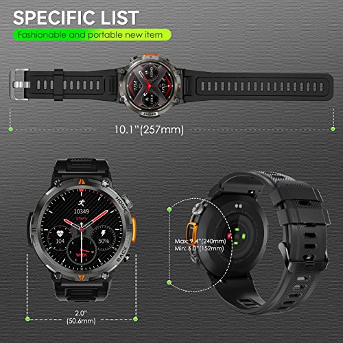 Military Smart Watch for Men (Call Receive/Dial) with LED Flashlight, 1.45" HD Outdoor Tactical Rugged Smartwatch, Sports Fitness Tracker Watch with Heart Rate Sleep Monitor for iPhone Android Phone