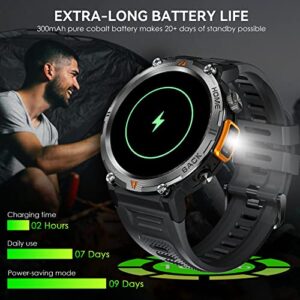 Military Smart Watch for Men (Call Receive/Dial) with LED Flashlight, 1.45" HD Outdoor Tactical Rugged Smartwatch, Sports Fitness Tracker Watch with Heart Rate Sleep Monitor for iPhone Android Phone