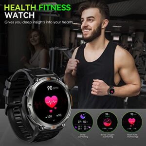 Military Smart Watch for Men (Call Receive/Dial) with LED Flashlight, 1.45" HD Outdoor Tactical Rugged Smartwatch, Sports Fitness Tracker Watch with Heart Rate Sleep Monitor for iPhone Android Phone