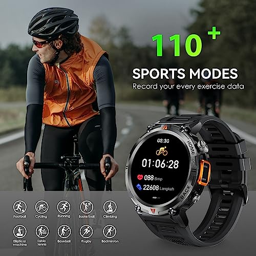 Military Smart Watch for Men (Call Receive/Dial) with LED Flashlight, 1.45" HD Outdoor Tactical Rugged Smartwatch, Sports Fitness Tracker Watch with Heart Rate Sleep Monitor for iPhone Android Phone